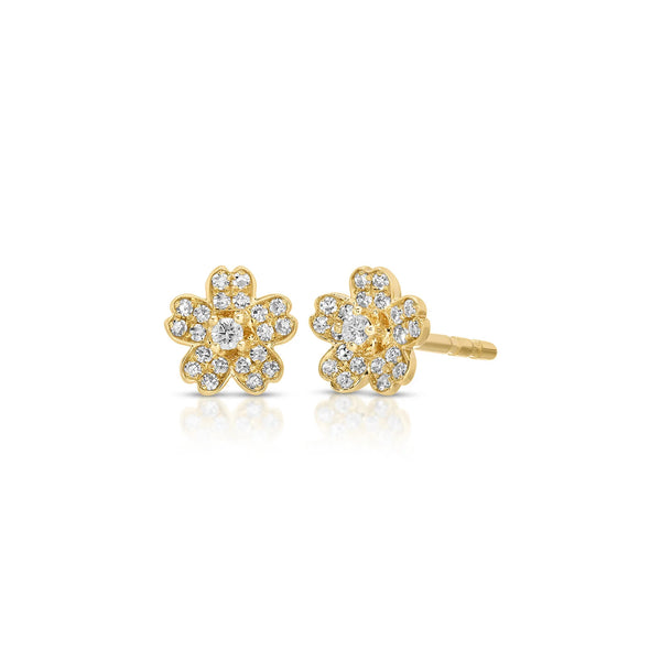 14KY Diamond Mini Cherry Blossom Stud Earring