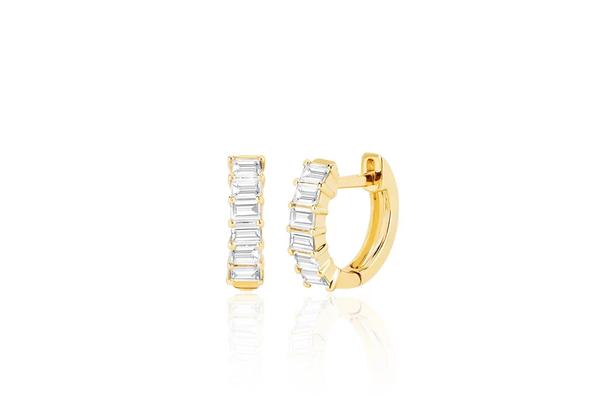 14KY Prong Set Diamond Baguette Huggie