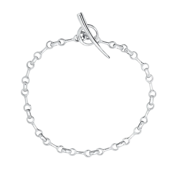 25mm Double Beam Chain Bracelet w Tusk Clasp Sterling Silver