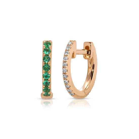 14KY Reversible Diamond and Emerald Mini Huggie Earrings