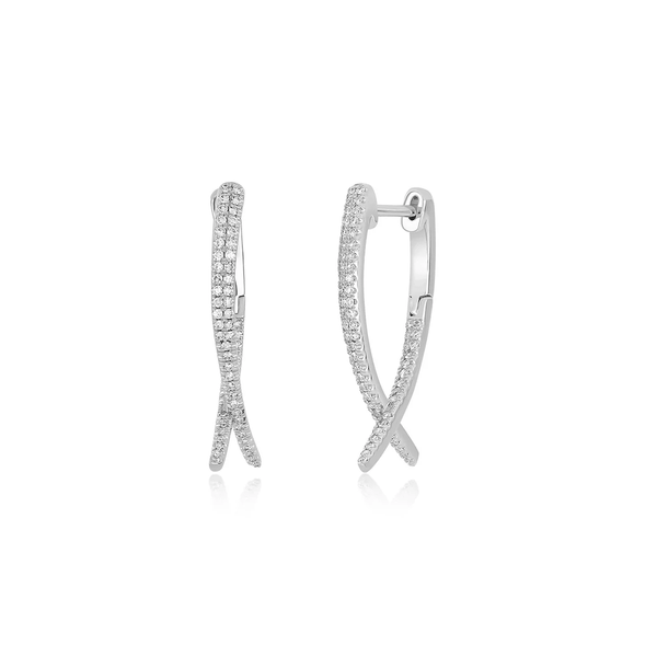 14KW  Diamond Loop Hoop Earrings