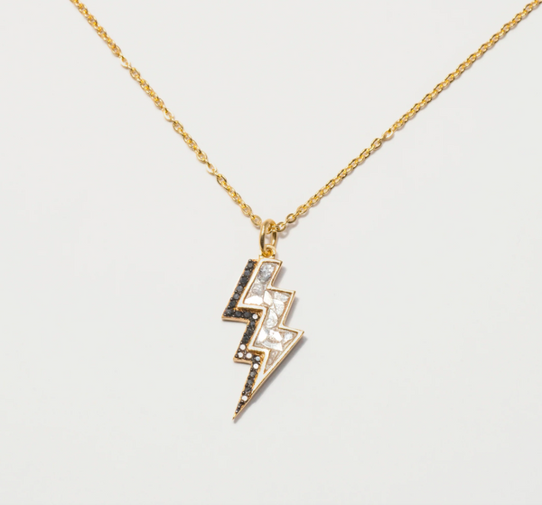 Rishi Bolt Pendant Necklace 18kGV Sliced Diamonds, White Resin,