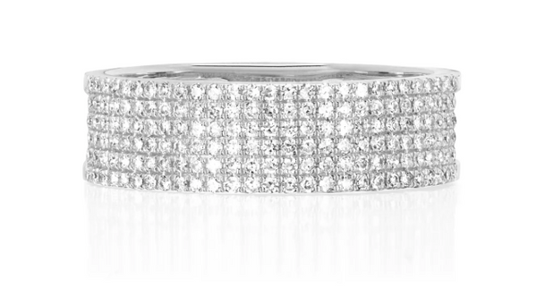 14K Diamond Cigar Band Ring, White Gold