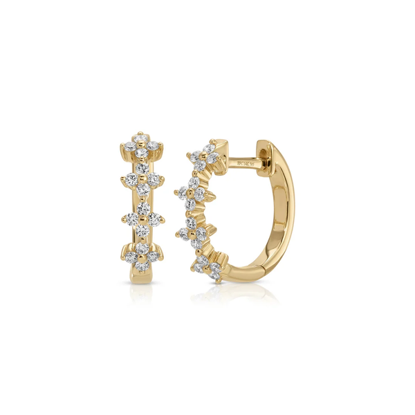 14KY Diamond Fleur Huggie Earrings